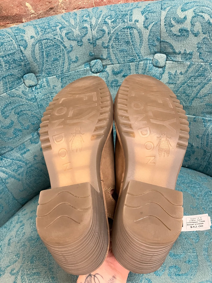 fly london, tan, clog, 7.5
