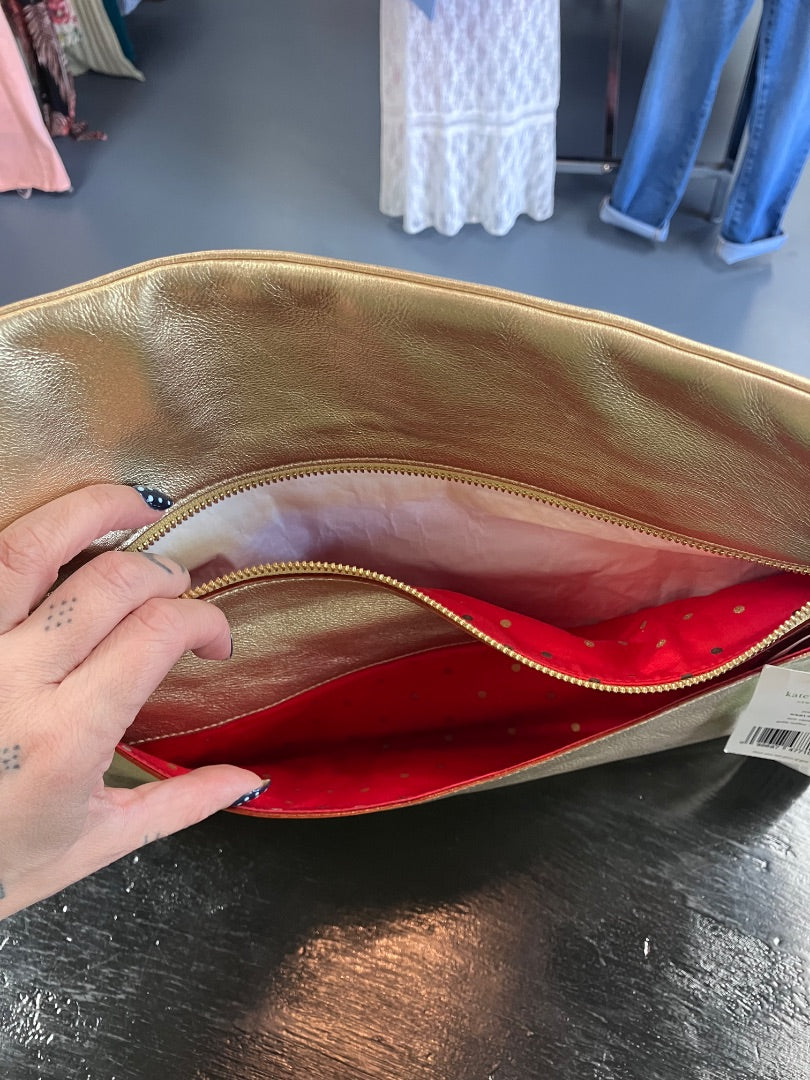Kate Spade, gold, clutch, Medium