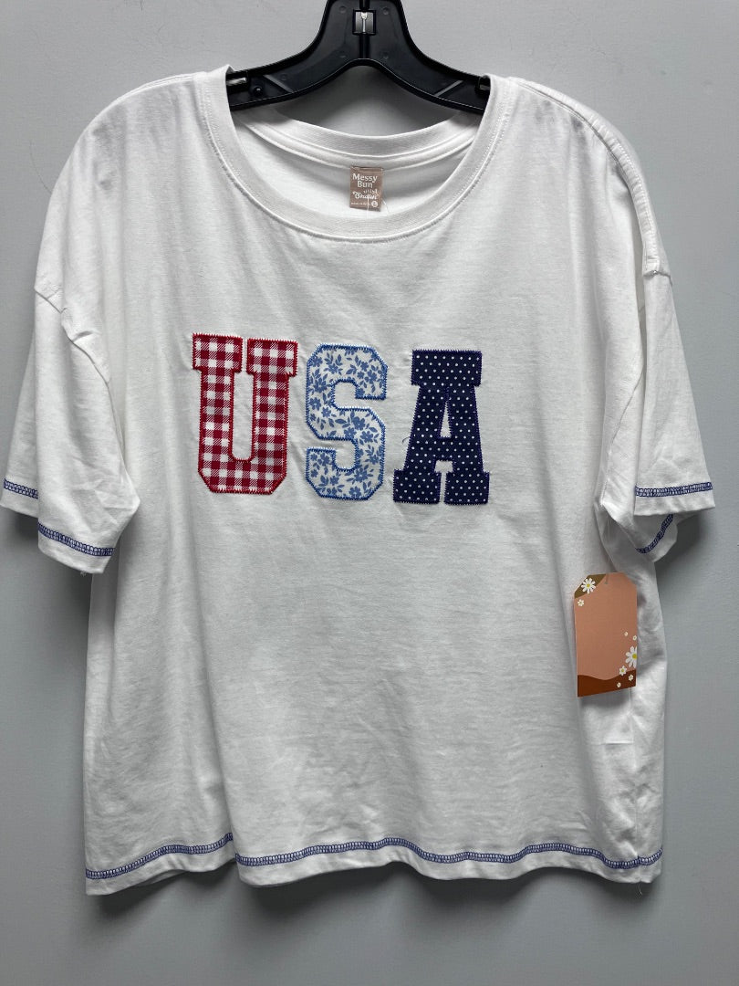 messy bun, White+, Top, Large
