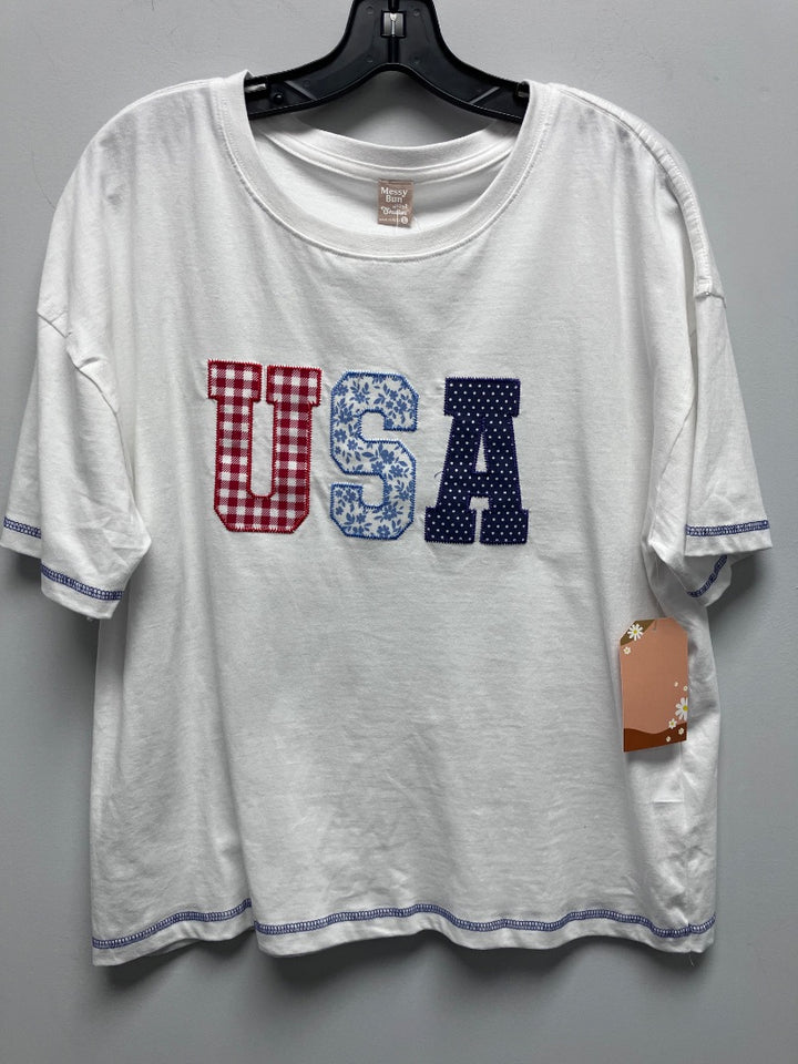 messy bun, White+, Top, Large