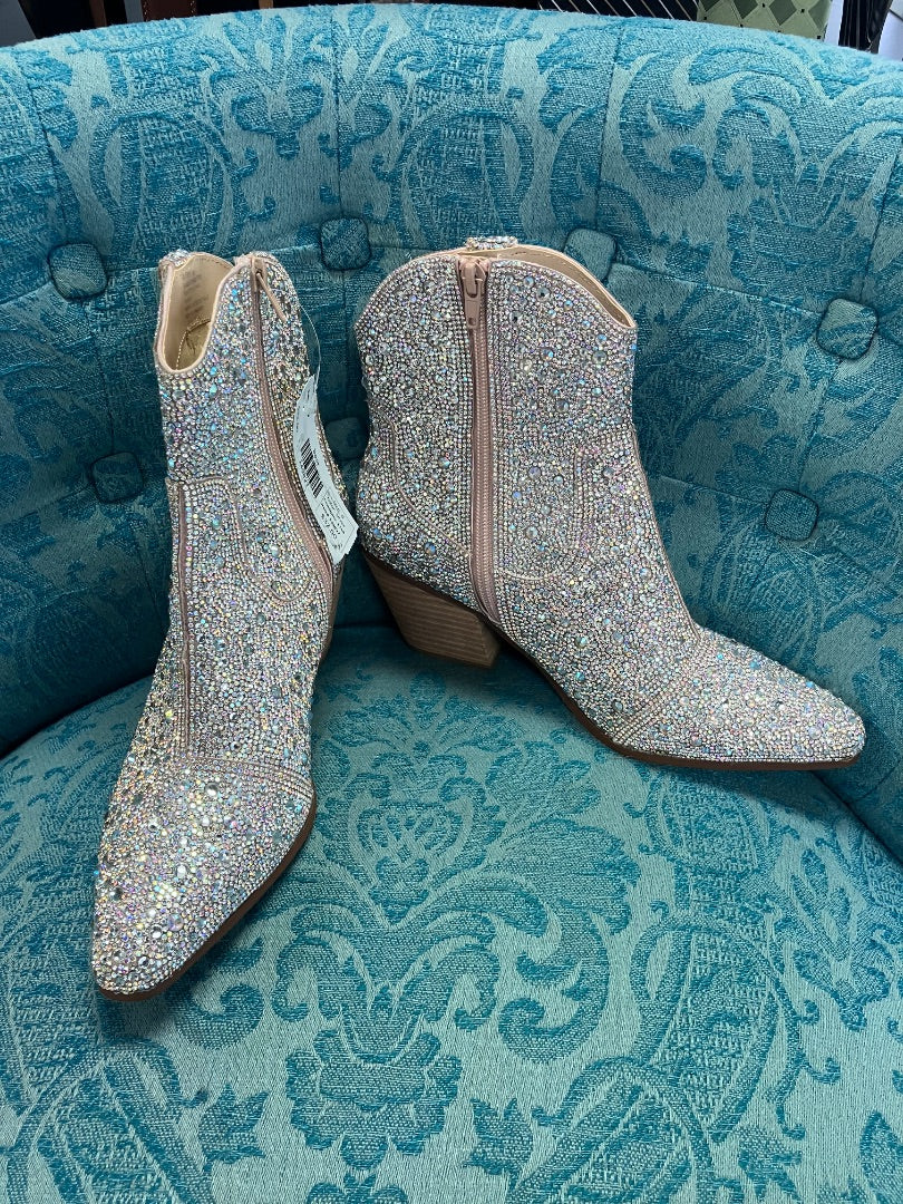 betsey johnson, silver, boot, 8