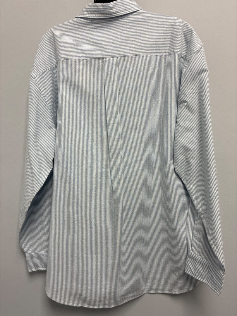vineyard vines Men’s Long Sleeve Wale Shirt White Blue Stripes Men’s Button Down Shirt - Large