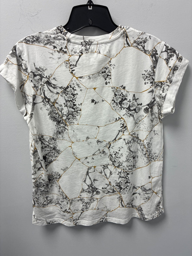 All Saints Women’s White T-Shirt with Black Flowers - Small