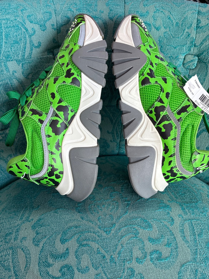 Versace Squalo Green and Black Leopard-print Sneakers, Women 9.5, Men’s 7.5