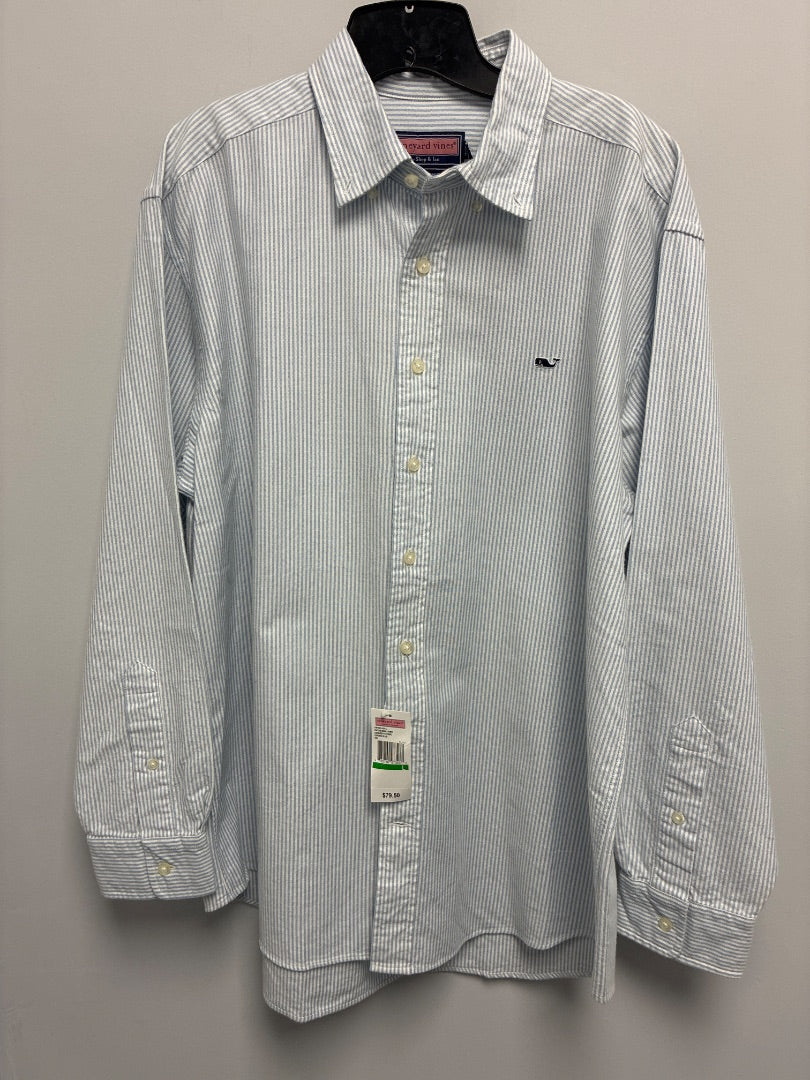 vineyard vines Men’s Long Sleeve Wale Shirt White Blue Stripes Men’s Button Down Shirt - Large