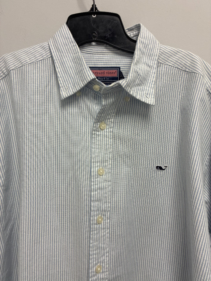 vineyard vines Men’s Long Sleeve Wale Shirt White Blue Stripes Men’s Button Down Shirt - Large