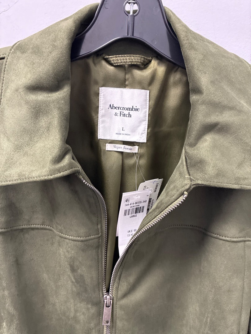 Abercrombie Vegan Suede Green Jacket, Large