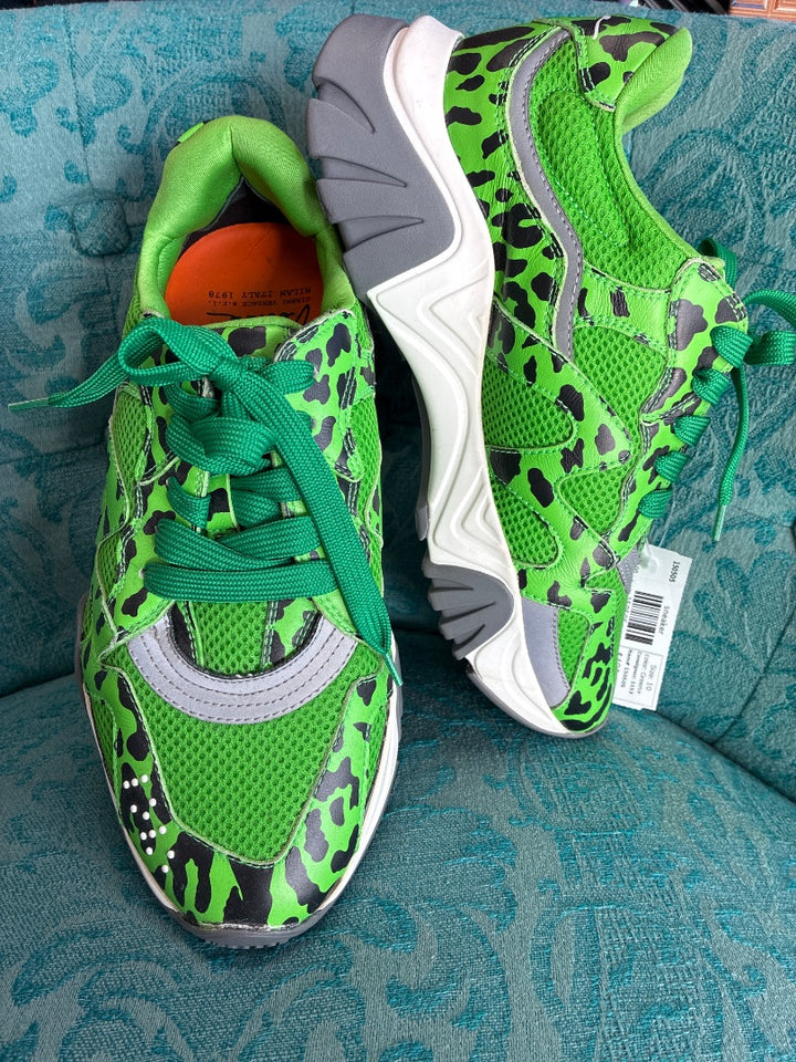 Versace Squalo Green and Black Leopard-print Sneakers, Women 9.5, Men’s 7.5