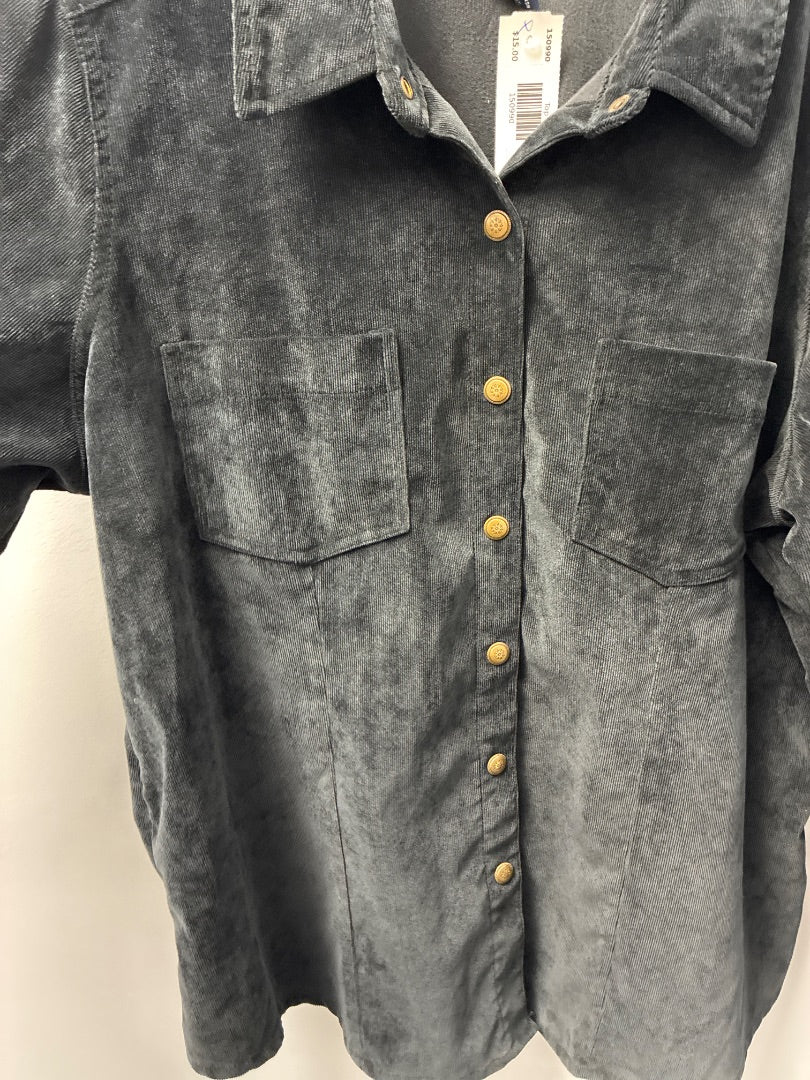 Denim&Co Corduroy Black Button Top XL