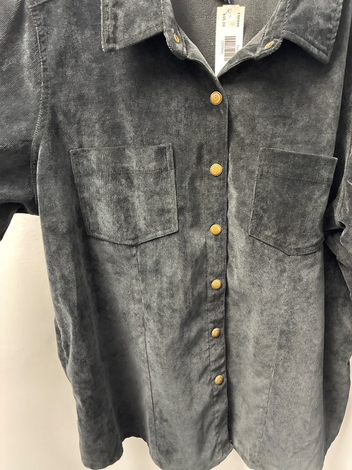 Denim&Co Corduroy Black Button Top XL
