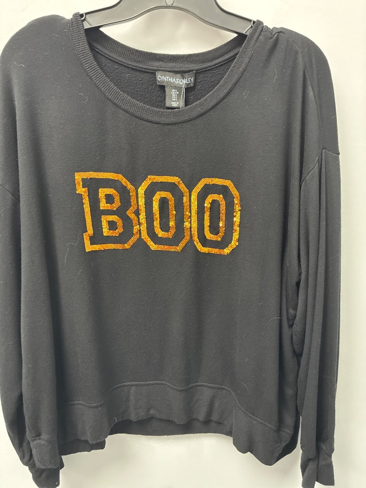 Cynthia Crowley Black BOO Hollowen Sweater Large