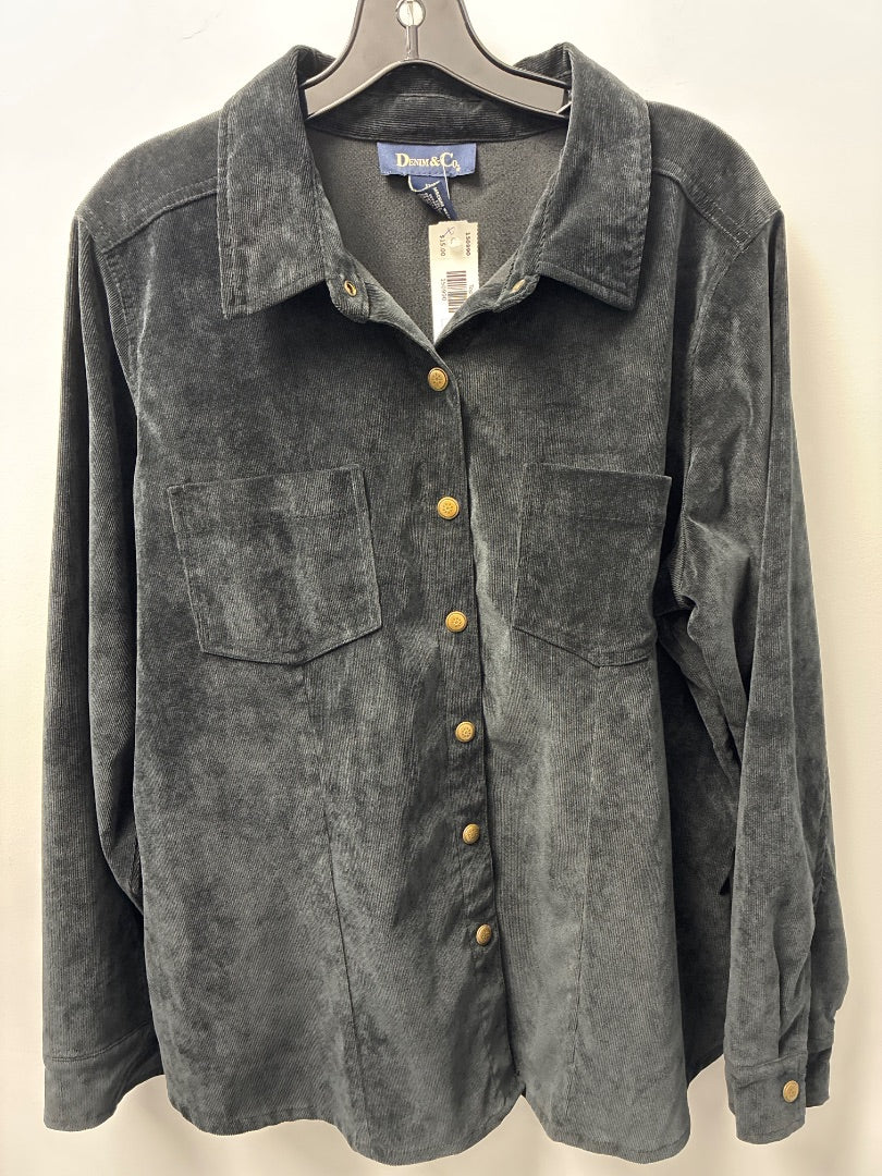 Denim&Co Corduroy Black Button Top XL