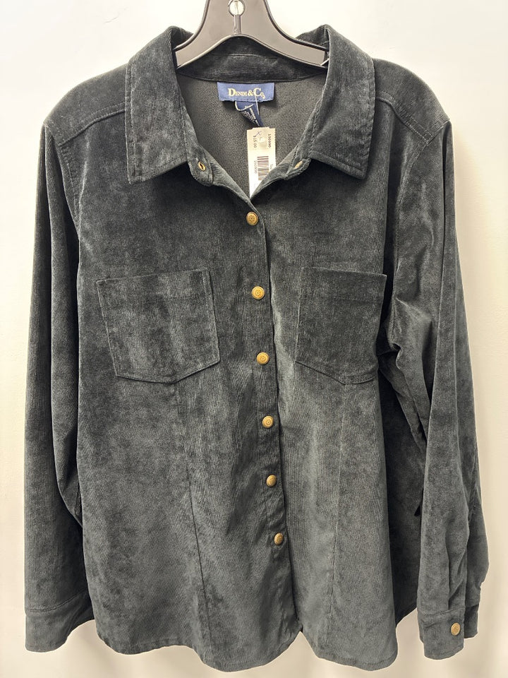 Denim&Co Corduroy Black Button Top XL