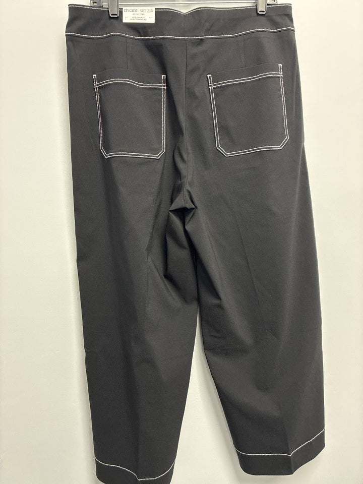 chicos Slimming Brigitte Wide Leg Black White Pants 14