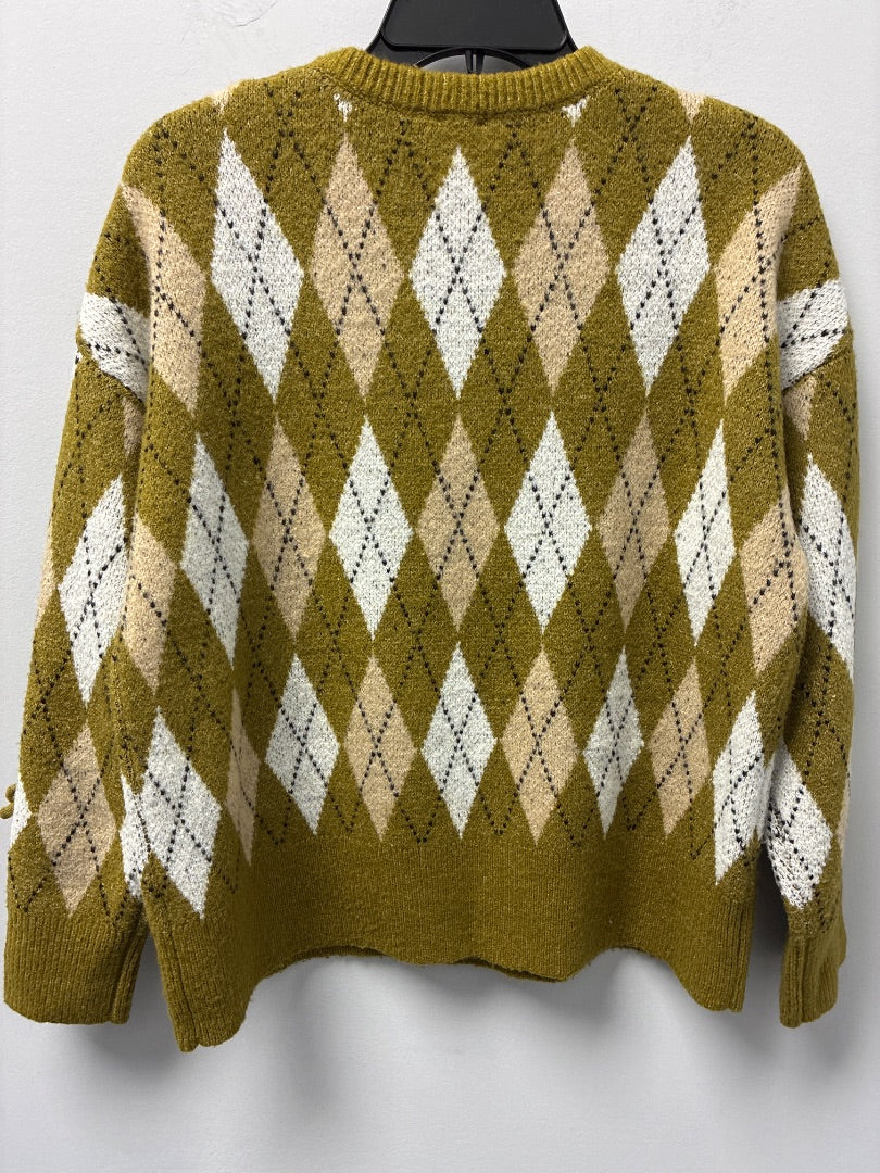 Maeve Argyle Sweater Green/Tan/White w/Bows Small