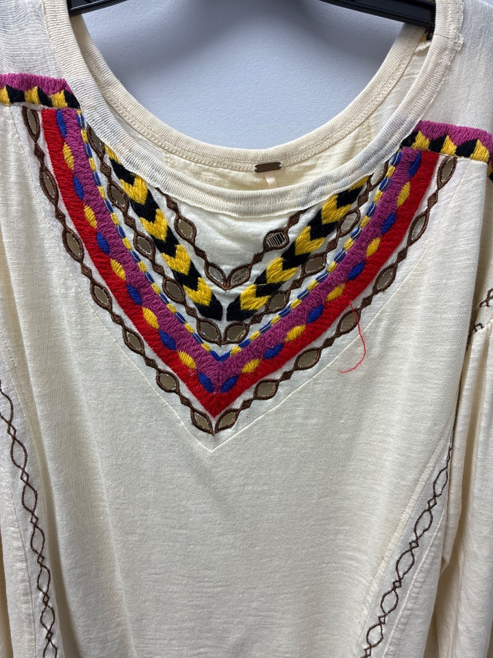 Free People Beige w/Embroidery TopLarge