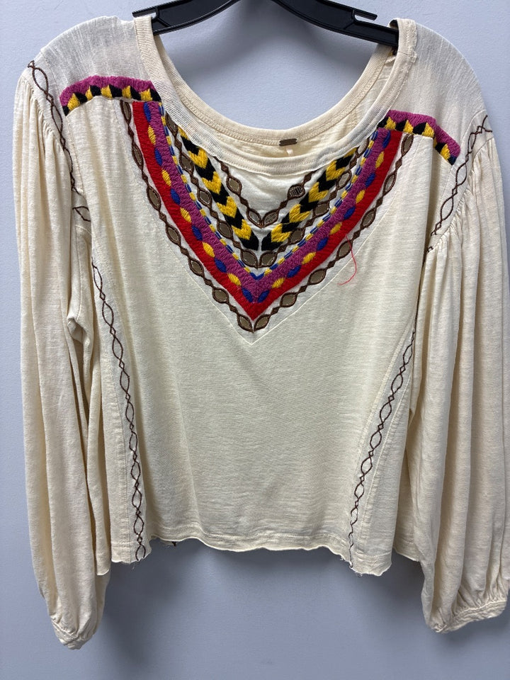 Free People Beige w/Embroidery TopLarge